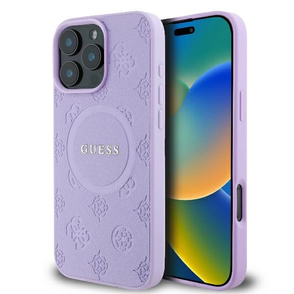 Apple iPhone 16 Pro Guess Saffiano Peony Classic Logo MagSafe (GUHMP16LPSAPSMEU) dėklas telefonui violetinės spalvos