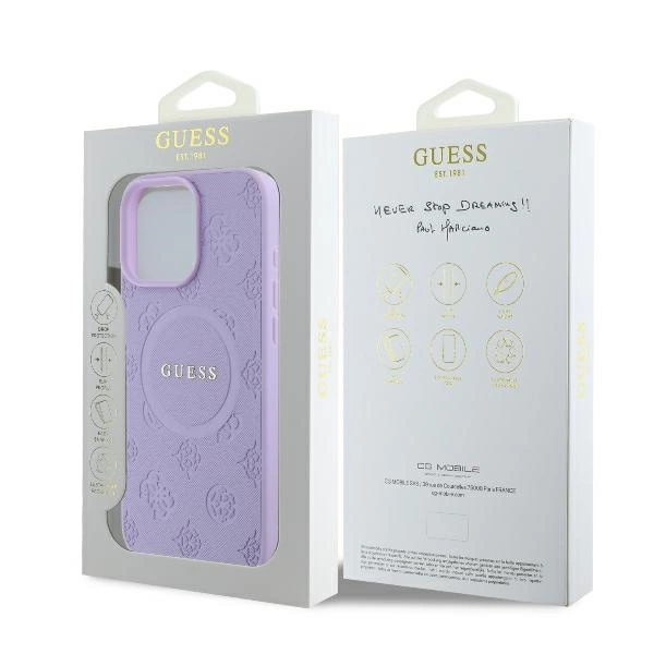 Apple iPhone 16 Pro Guess Saffiano Peony Classic Logo MagSafe (GUHMP16LPSAPSMEU) dėklas telefonui violetinės spalvos