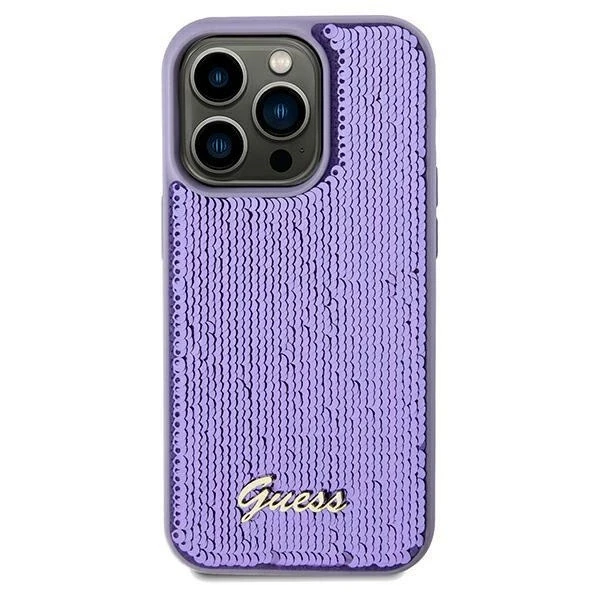 Guess GUHCN61PSFDGSU Apple iPhone 11 / Xr 6.1″ violetinės spalvos kietas dėklas Sequin Script Metal