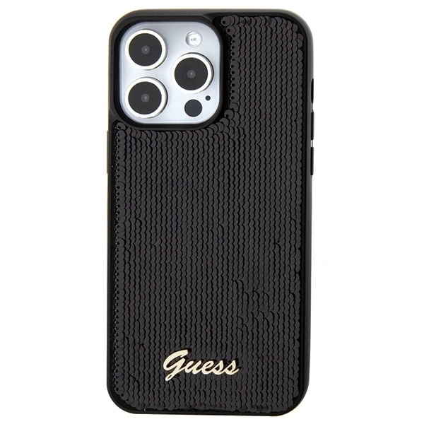 Dėklas GUESS GUHCP15LPSFDGSK IPHONE 15 PRO 6.1 "Juodas/Juodas HARDCASE SEQUIN SCRIPT METAL