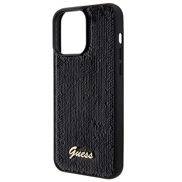 Dėklas GUESS GUHCP15LPSFDGSK IPHONE 15 PRO 6.1 "Juodas/Juodas HARDCASE SEQUIN SCRIPT METAL
