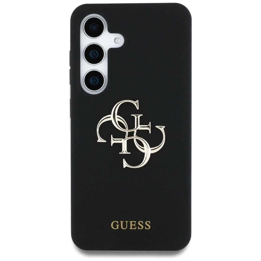 Dėklas Guess Silicone Big 4G Logo Bottom Script Samsung Galaxy S25 juodos spalvos
