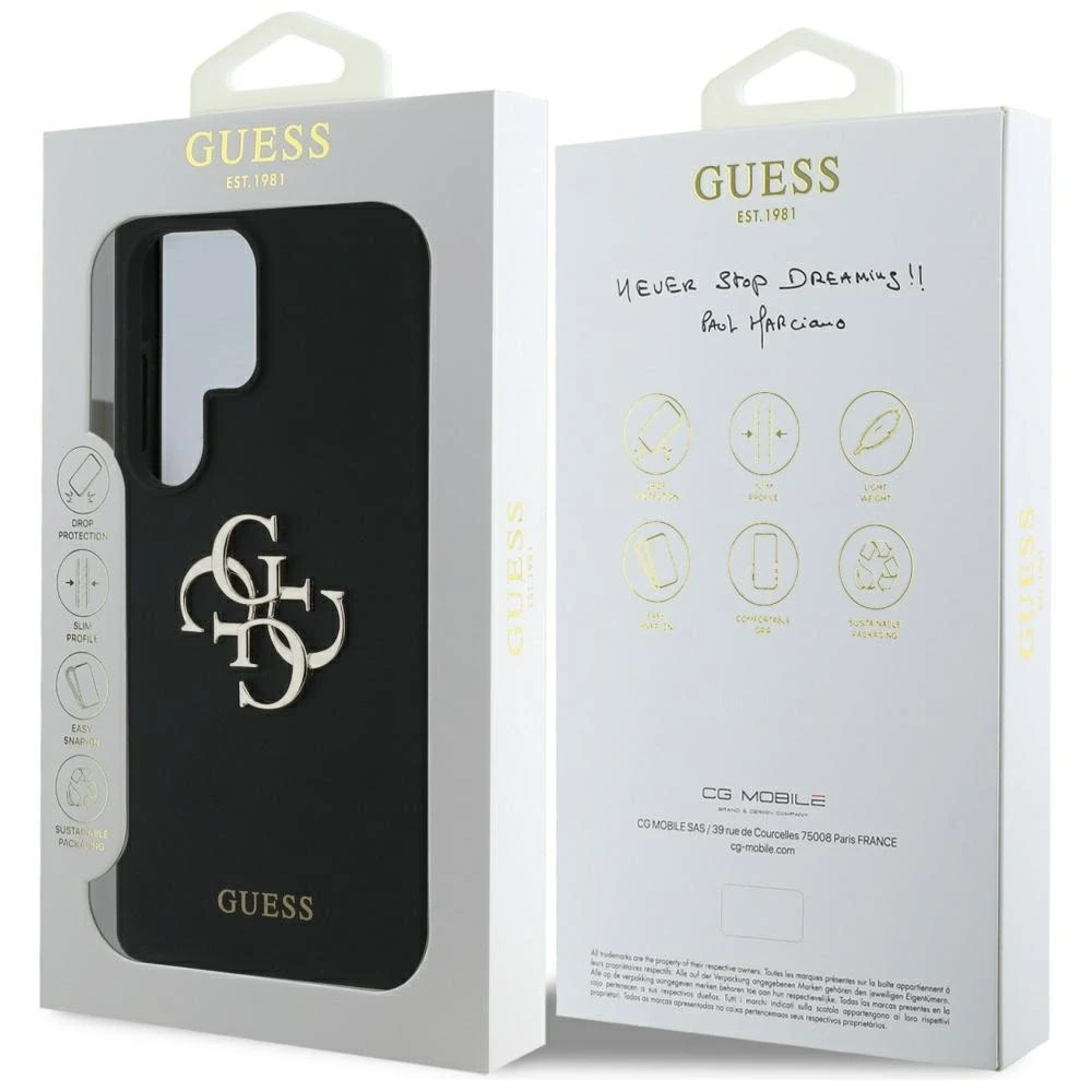 Dėklas Guess Silicone Big 4G Logo Bottom Script Samsung Galaxy S25 Ultra juodos spalvos