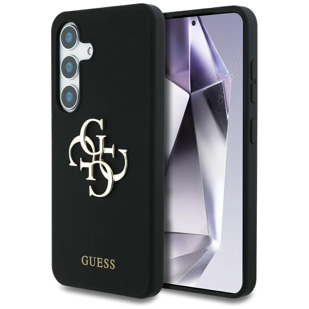 Dėklas Guess Silicone Big 4G Logo Bottom Script Samsung Galaxy S25 juodos spalvos