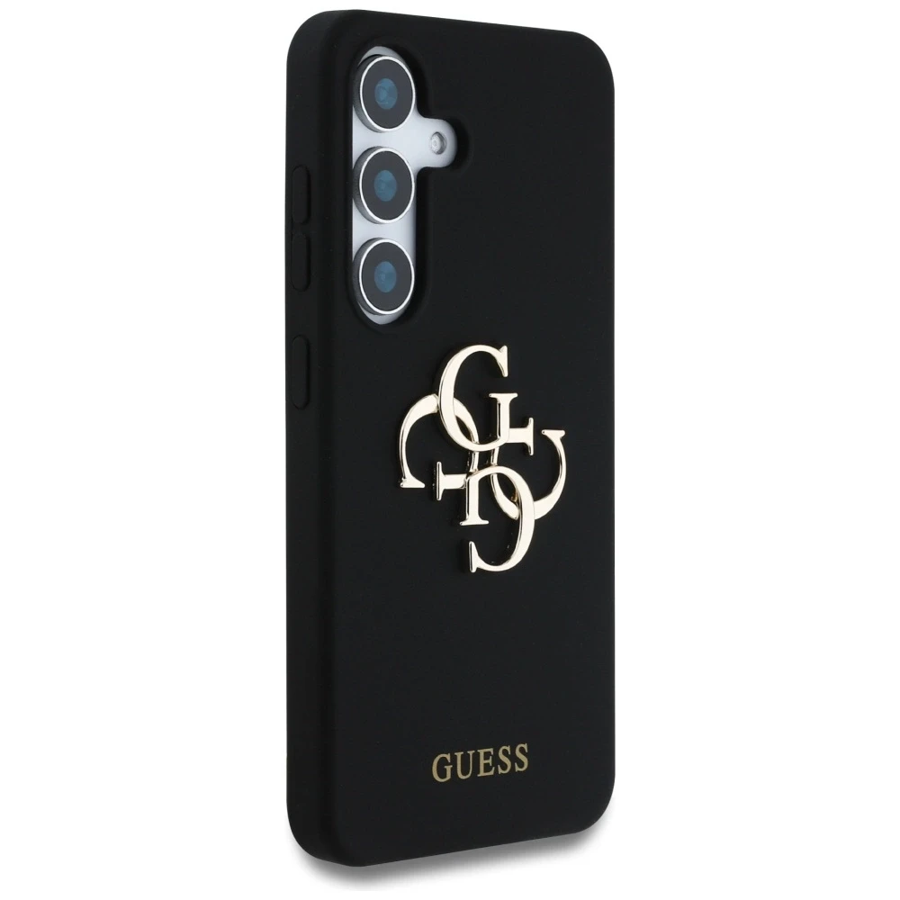Dėklas Guess Silicone Big 4G Logo Bottom Script Samsung Galaxy S25 juodos spalvos