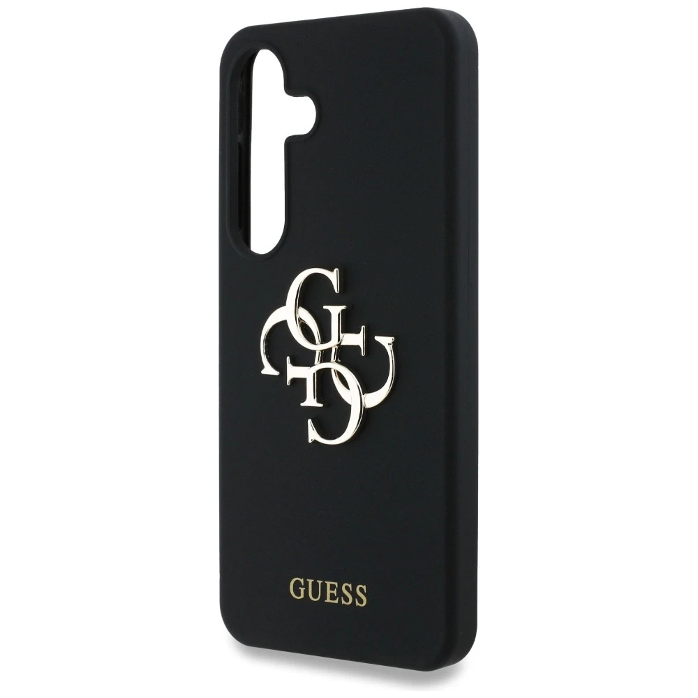 Dėklas Guess Silicone Big 4G Logo Bottom Script Samsung Galaxy S25 juodos spalvos
