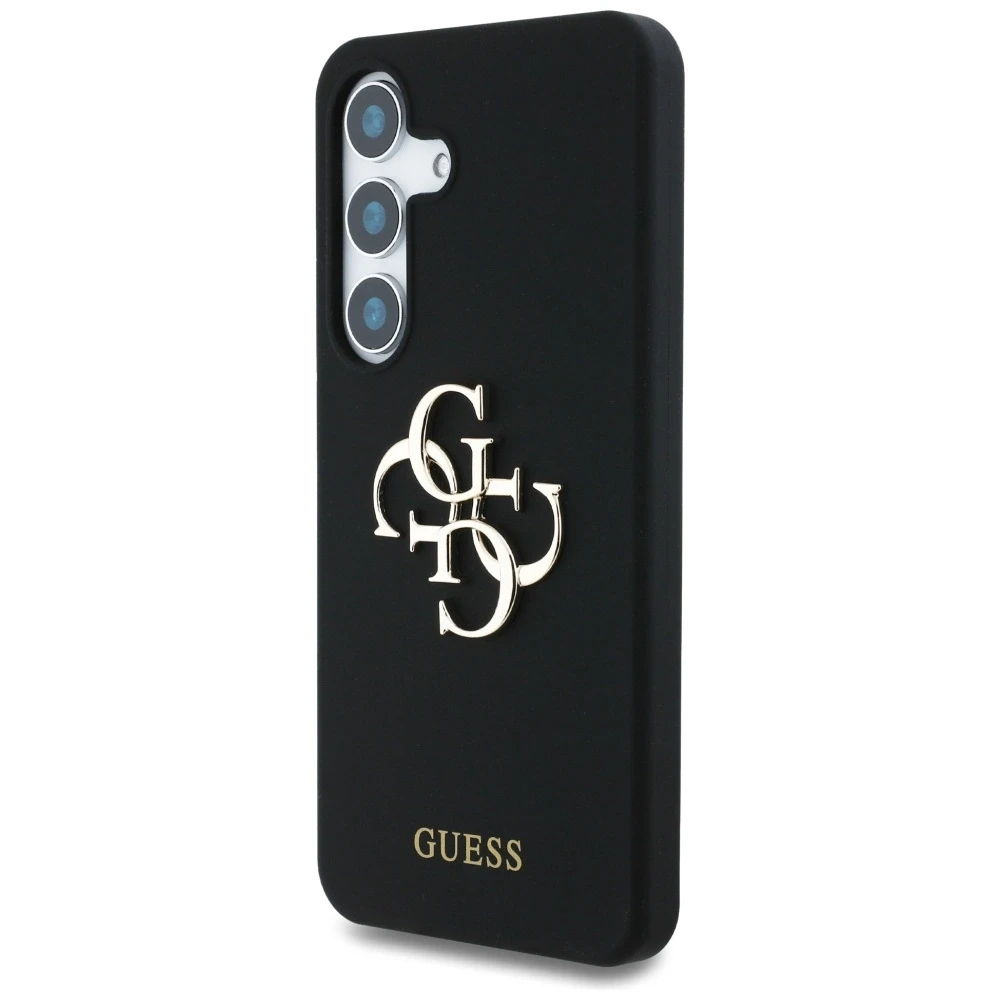 Dėklas Guess Silicone Big 4G Logo Bottom Script Samsung Galaxy S25 juodos spalvos