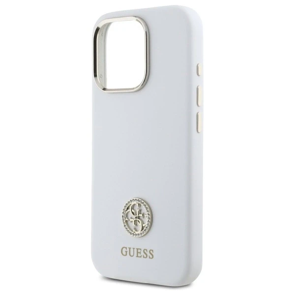 Guess GUHCP16LM4DGPH Apple iPhone 16 Pro 6.3″ baltos spalvos kietas dėklas Silicone Logo Strass 4G