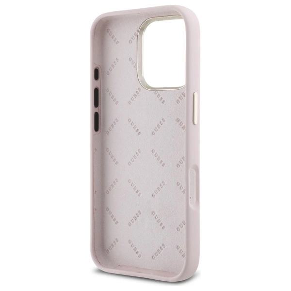 Guess GUHCP16LM4DGPP Apple iPhone 16 Pro 6.3" dėklas telefonui rožinės spalvos Silikoninis Logo Strass 4G