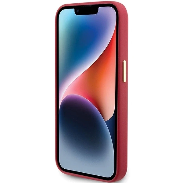 Apple iPhone 15 Pro Guess dėklas Silicone Script Metal Logo & Frame (GUHCP15LSMBSLM) raudonos spalvos