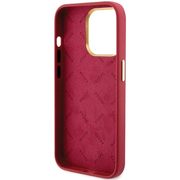 Apple iPhone 15 Pro Guess dėklas Silicone Script Metal Logo & Frame (GUHCP15LSMBSLM) raudonos spalvos