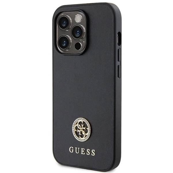Guess GUHCP13LPS4DGPK Apple iPhone 13 Pro 6.1″ juodos spalvos kietas dėklas Strass Metal Logo