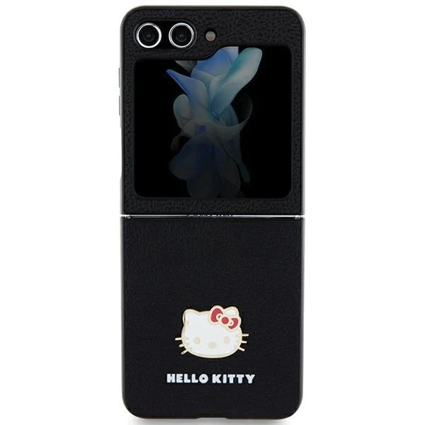 Hello Kitty HKHCZF5PGHDLMK Z Flip5 F731 juodos spalvos kietas dėklas Metal Logo Kitty Head