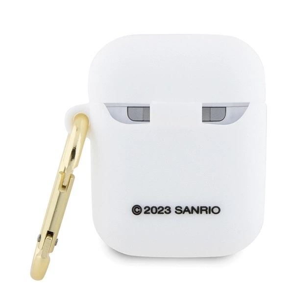 Hello Kitty HKA23DKHSH AirPods 1/2 dėklas, baltos spalvos, silikoninis, 3D Kitty galvutės dizainas