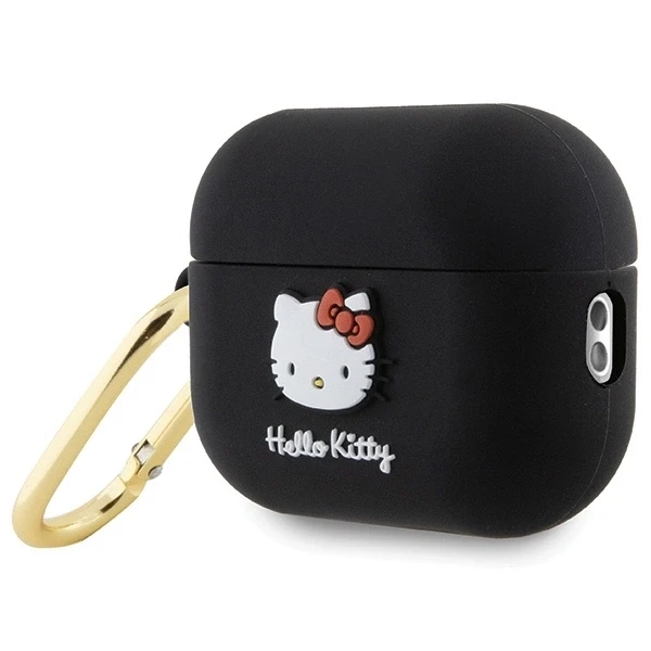 Hello Kitty HKAP23DKHSK AirPods Pro 2 (2022/2023) dėklas, juodos spalvos, silikoninis su 3D Kitty galvute
