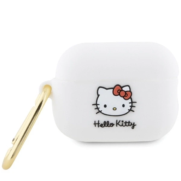 Hello Kitty HKAP23DKHSH AirPods Pro 2 (2022/2023) dėklas, baltos spalvos, silikoninis, 3D Kitty Head