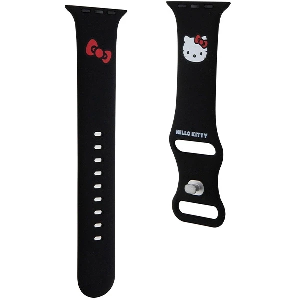 Hello Kitty apyrankė HKAWLSCHBLK Apple Watch 42/44/45/49mm juodos spalvos apyrankė Silicone Kitty Head