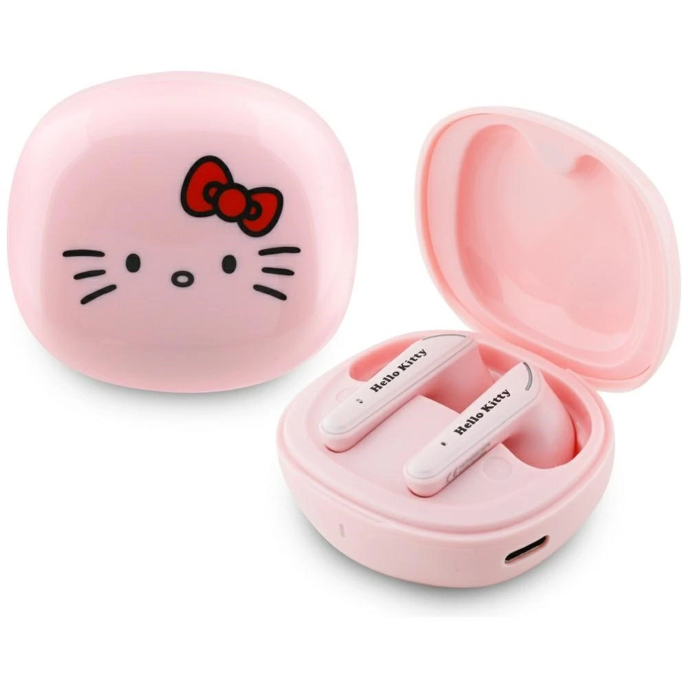 Rožinės Hello Kitty TWS ausinės su įkrovimo dėklu