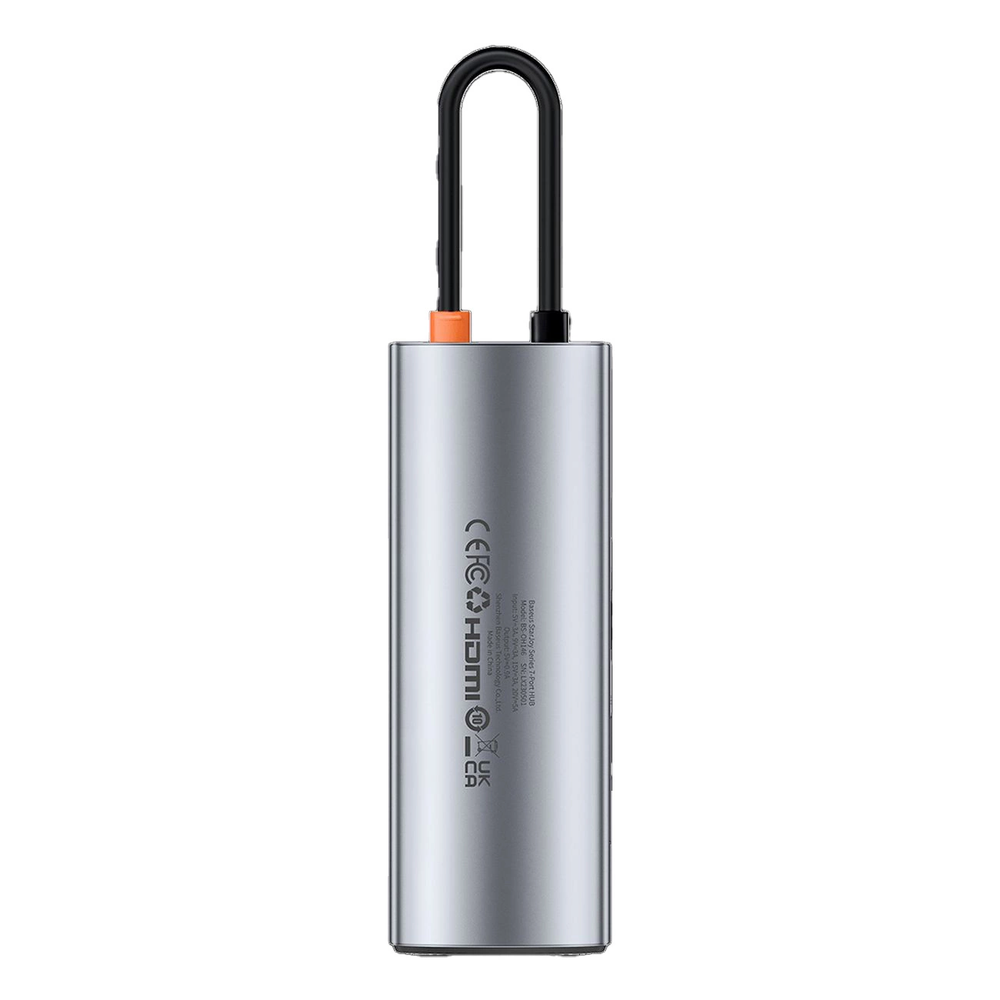 Hub 7in1 Baseus Gleam USB-C iki 1x HDMI4K 60Hz + 3x USB3.0 + 1x PD + 1x SD/TF – pilkas