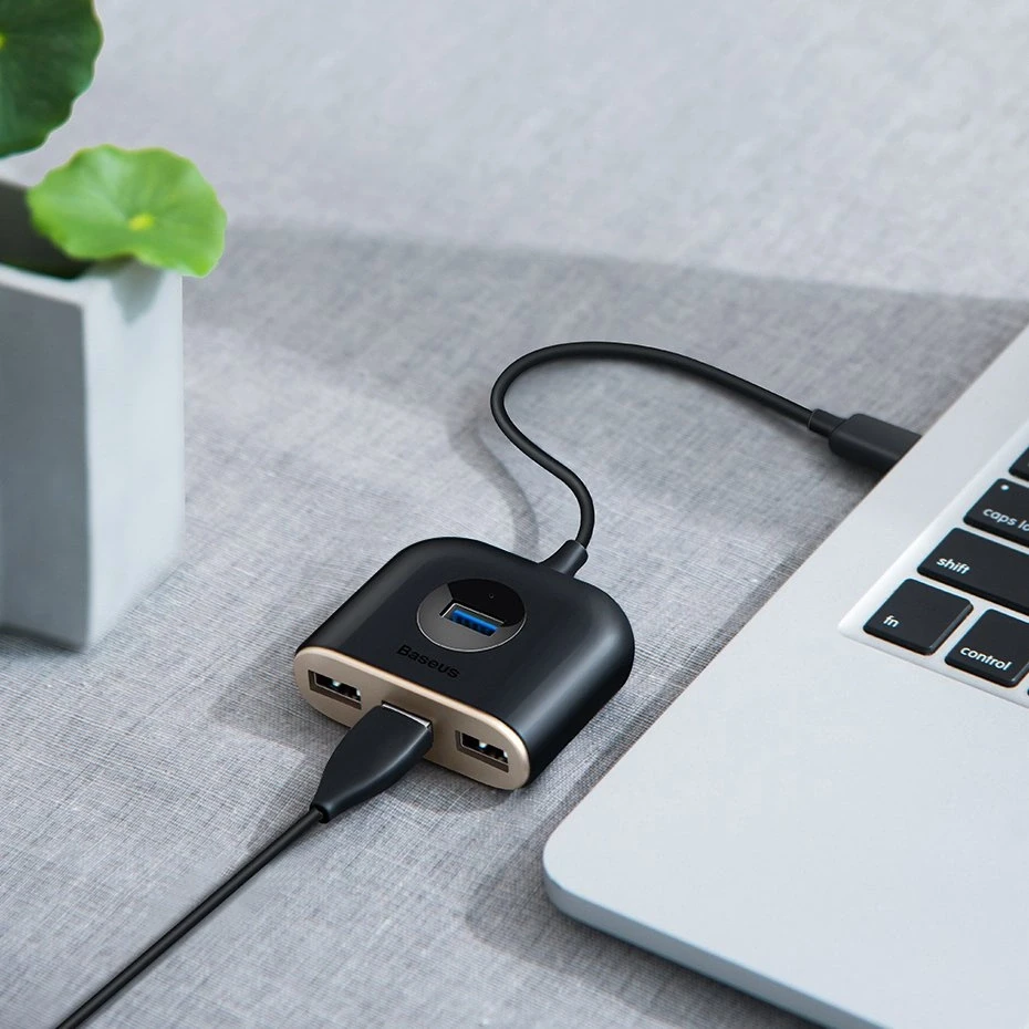 USB įkrovimo adapteris Baseus Square round 4in1 (USB3.0 TO USB3.0*1+USB2.0*3) 1m juodas CAHUB-AY01