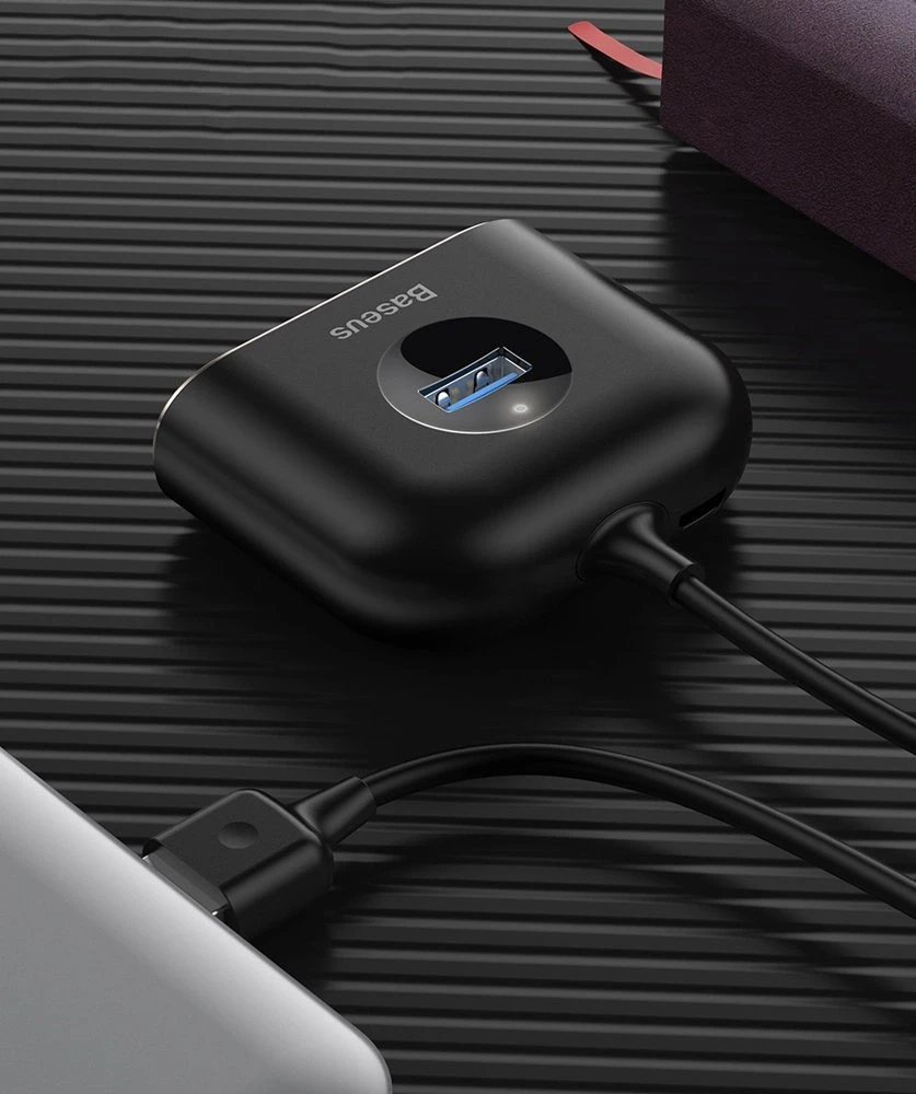 USB įkrovimo adapteris Baseus Square round 4in1 (USB3.0 TO USB3.0*1+USB2.0*3) 1m juodas CAHUB-AY01