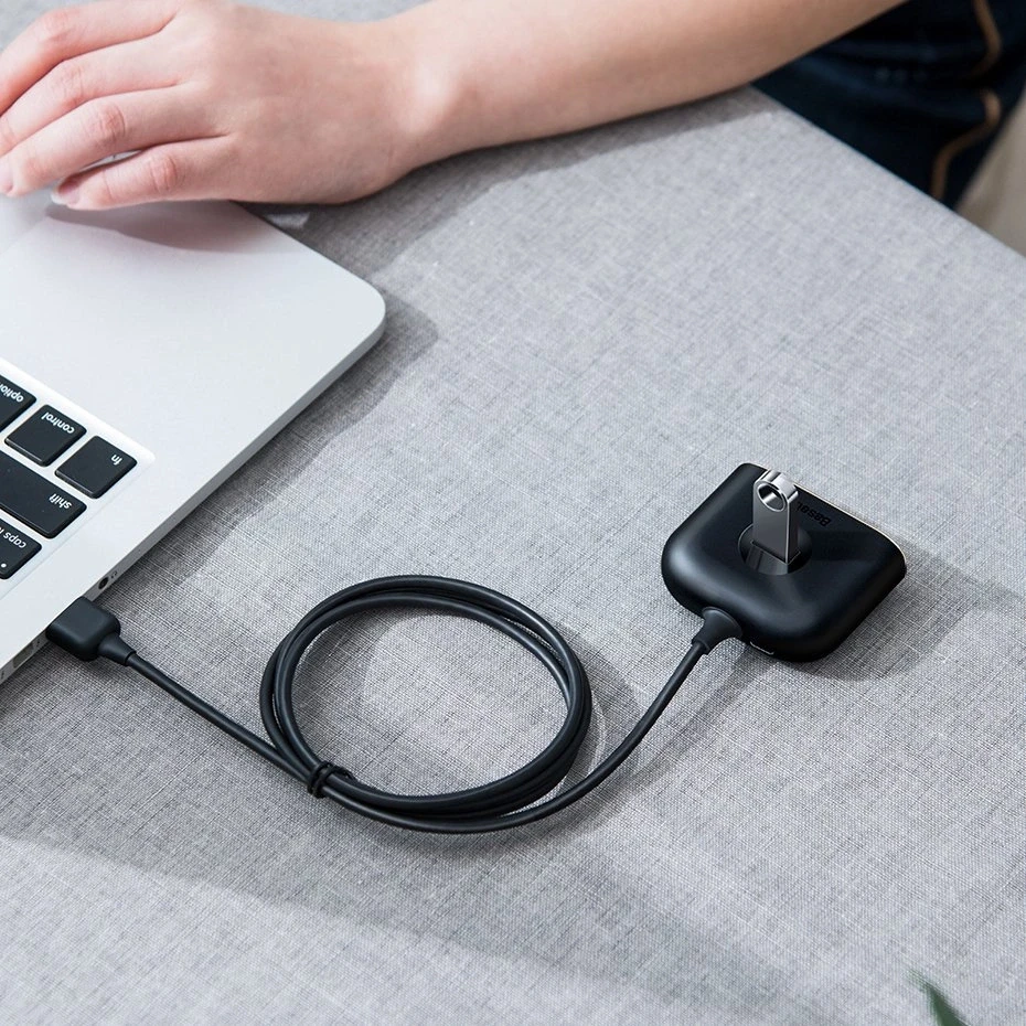 USB įkrovimo adapteris Baseus Square round 4in1 (USB3.0 TO USB3.0*1+USB2.0*3) 1m juodas CAHUB-AY01
