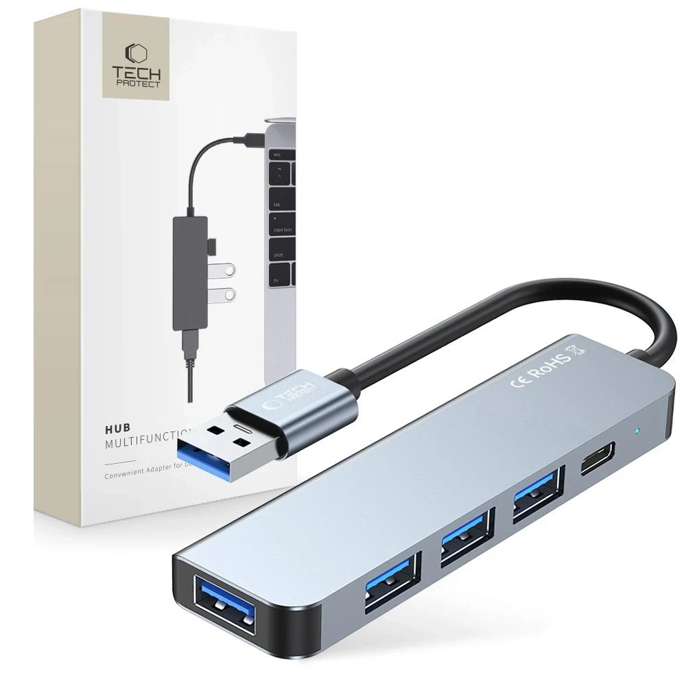 Adapteris HUB 5in1 Tech-Protect V0-HUB pilkos spalvos