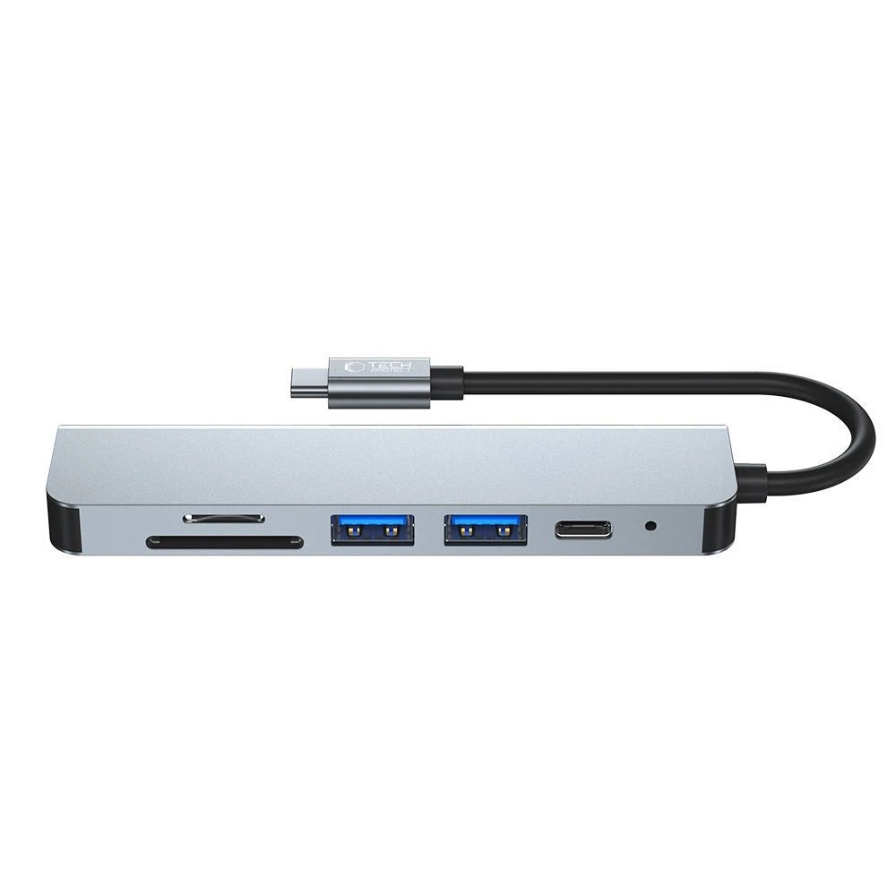 Šakotuvas 6in1 USB HUB USB-C to 2xUSB + HDMi + USB-C + SD Card Reader + micro SD Adapteris Tech-Protect V4-HUB pilkos spalvos