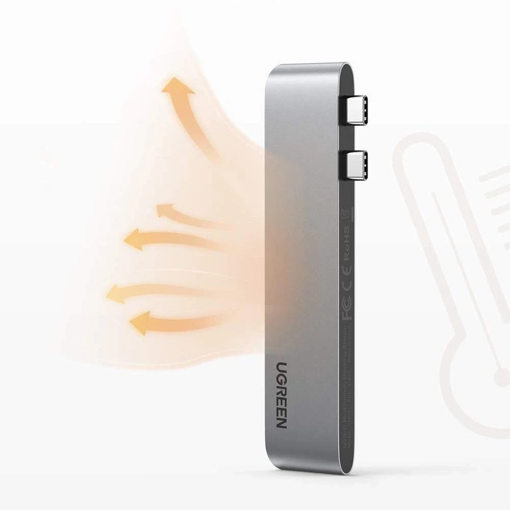 Adapterio šakotuvas UGREEN, 2XUSB_C iki 3x USB 3.0, HDMI