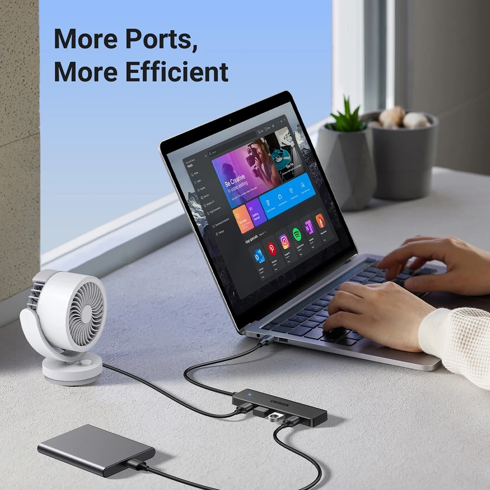 HUB Ugreen CM219 25851 su 4 USB-A 3.0 jungtys and USB-A 3.0 kabelis 15cm - juodos spalvos