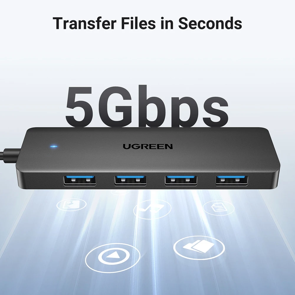 HUB Ugreen CM219 25851 su 4 USB-A 3.0 jungtys and USB-A 3.0 kabelis 15cm - juodos spalvos