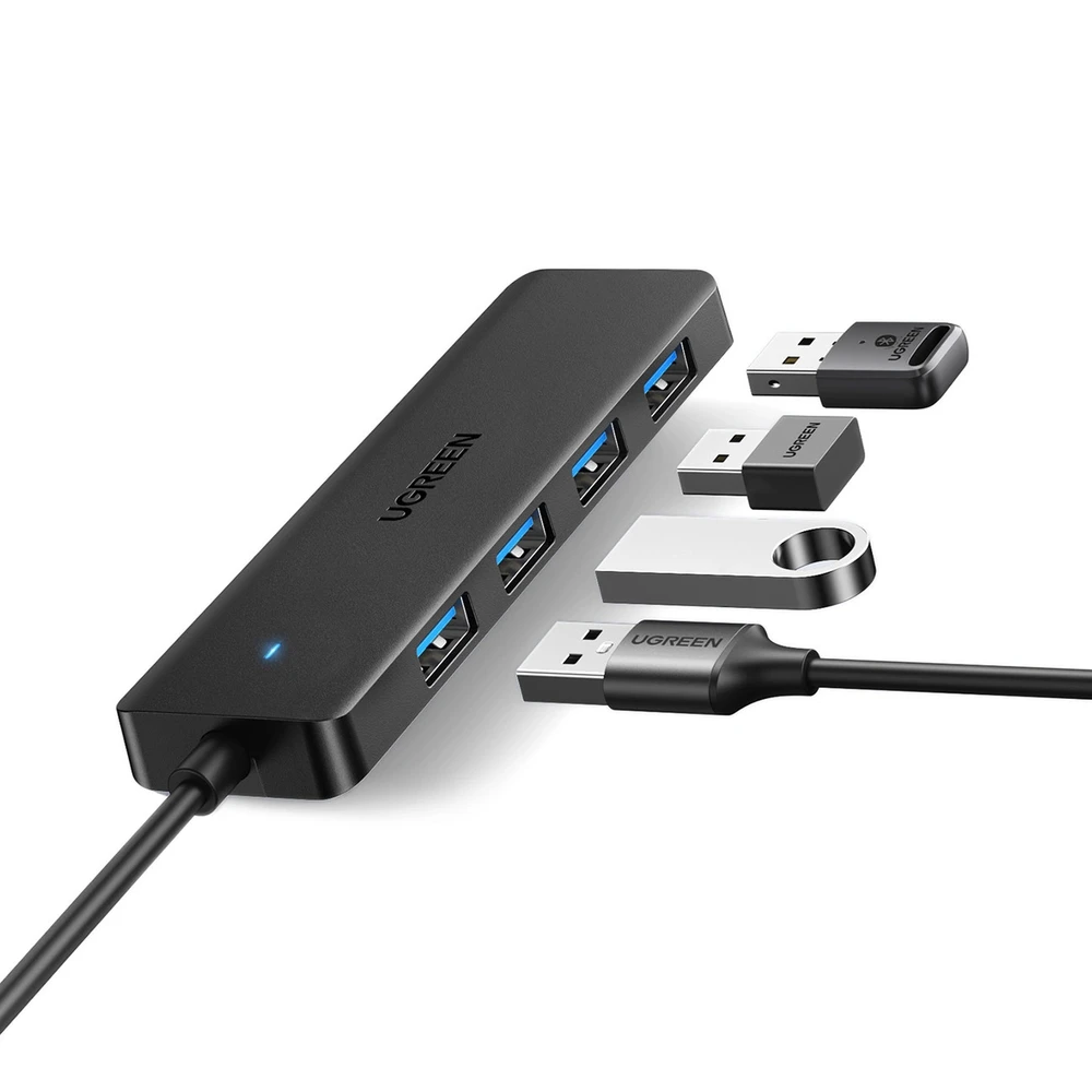 HUB Ugreen CM219 25851 su 4 USB-A 3.0 jungtys and USB-A 3.0 kabelis 15cm - juodos spalvos