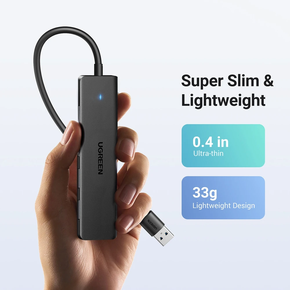 HUB Ugreen CM219 25851 su 4 USB-A 3.0 jungtys and USB-A 3.0 kabelis 15cm - juodos spalvos
