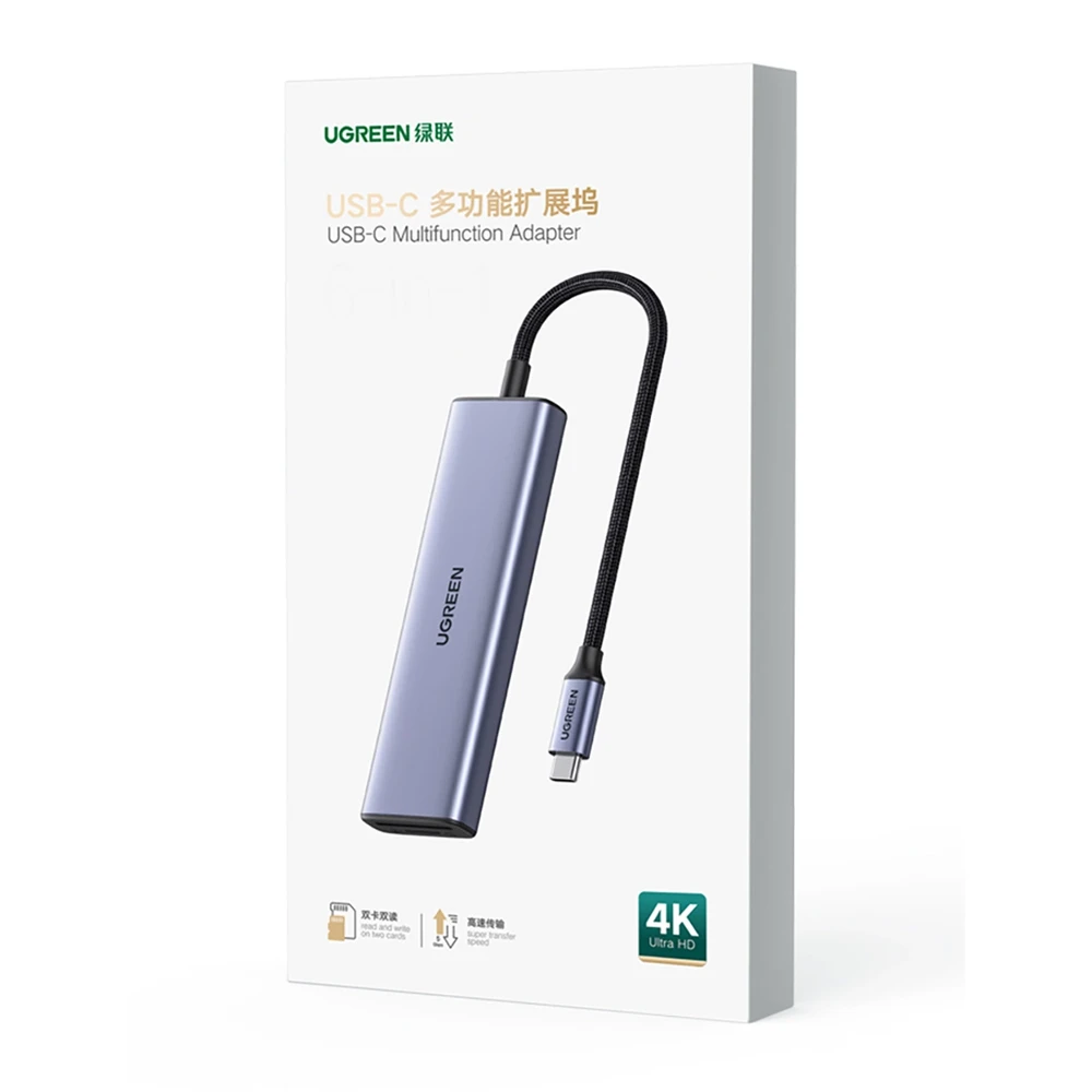 Adapteris HUB UGREEN CM511 USB-C prie HDMI, 3x USB-A 3.0, SD/TF