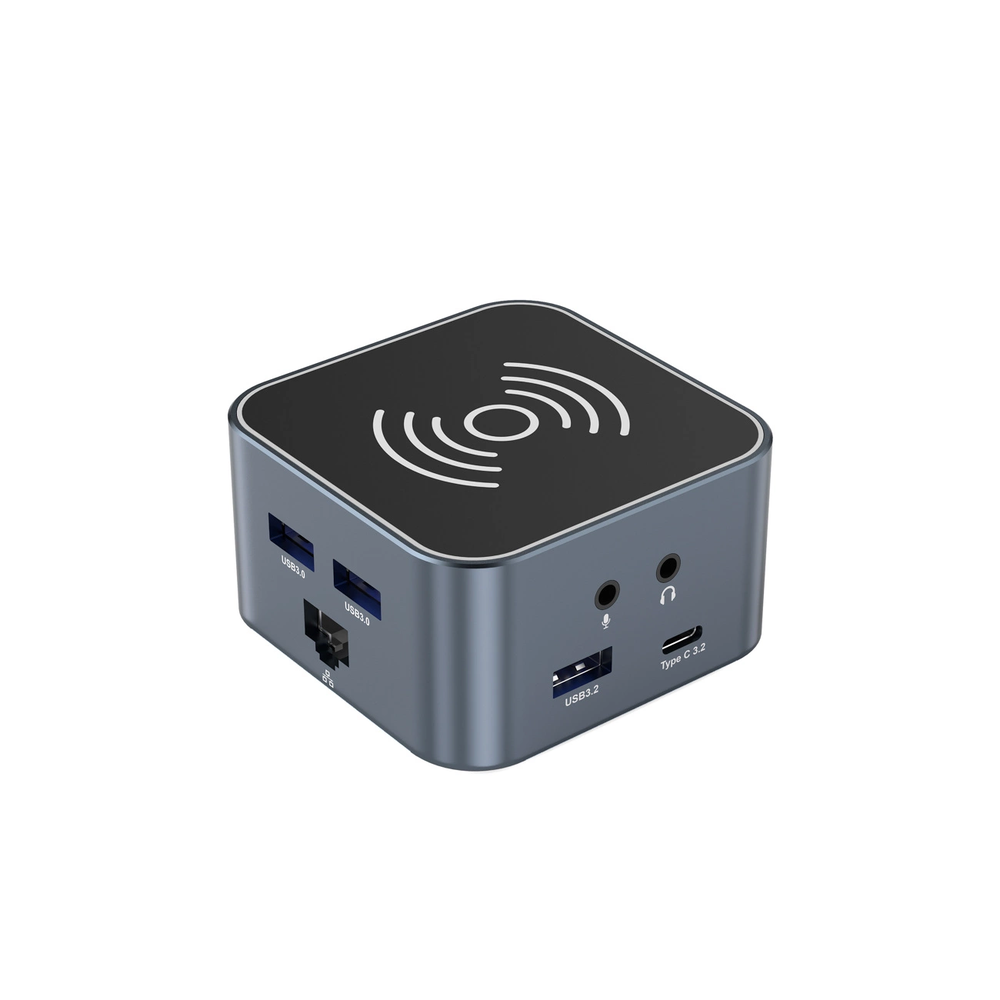 Hub USB-C 12 in 1 Wozinsky WHBC09Y8S multifunctional, with wireless charging function, aluminum, with 15 cm cable – pilkos spalvos