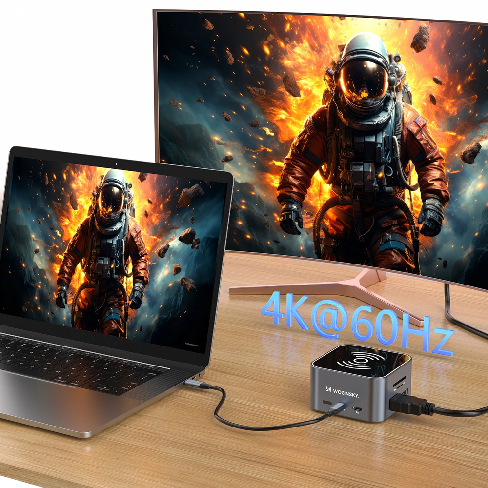 Hub USB-C 12 in 1 Wozinsky WHBC09Y8S multifunctional, with wireless charging function, aluminum, with 15 cm cable – pilkos spalvos