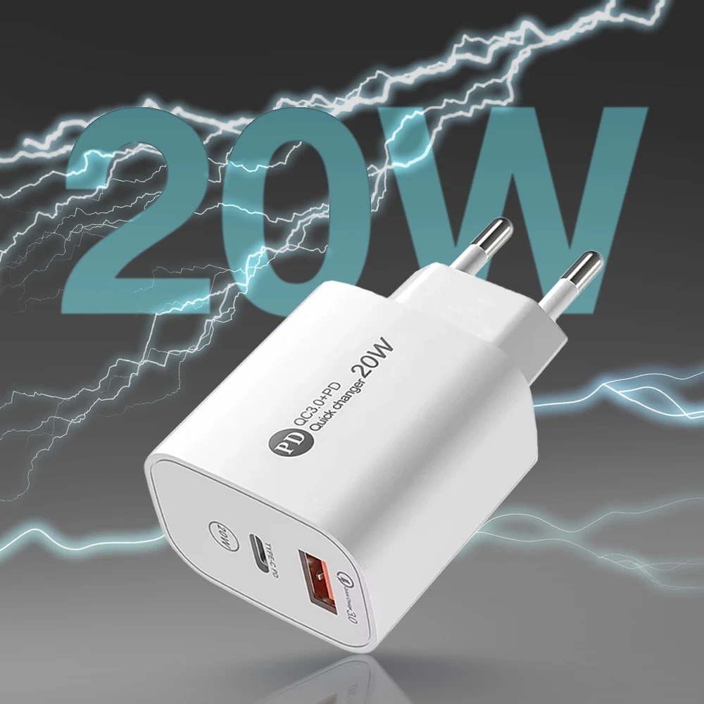 Hurtel A6MaxL 20W USB-A USB-C laidinis įkroviklis su 1m USB-C – Lightning kabelis – baltos spalvos