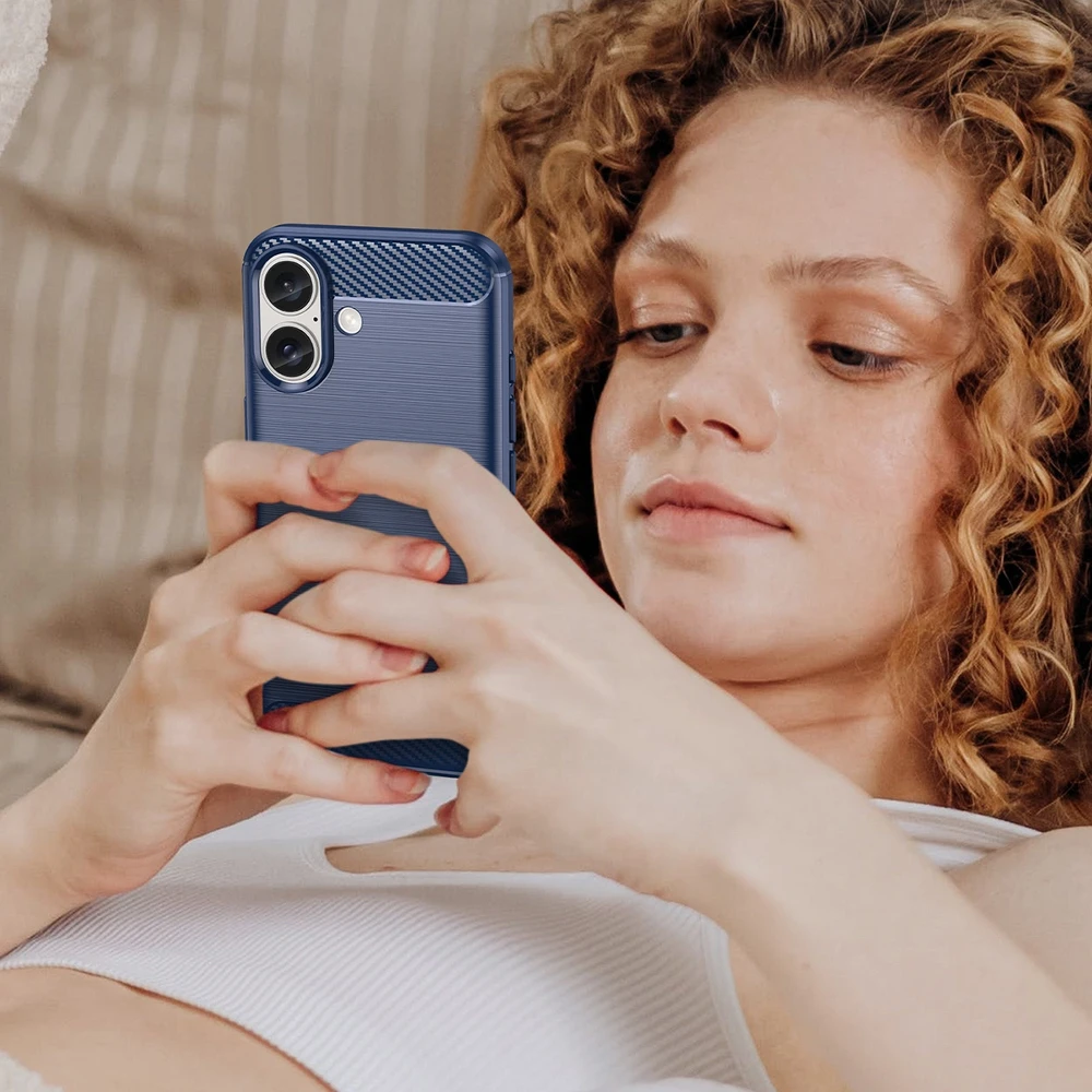 Hurtel Carbon Apple iPhone 16 silikoninis – dėklas telefonui mėlynos spalvos