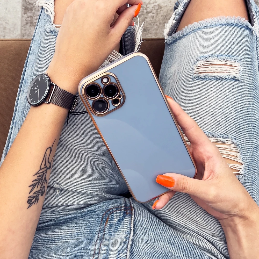 Hurtel Apšvietimo spalvos dėklas, skirtas Samsung Galaxy A73 5G aukso rėmo gelio dangtelis mėlynas