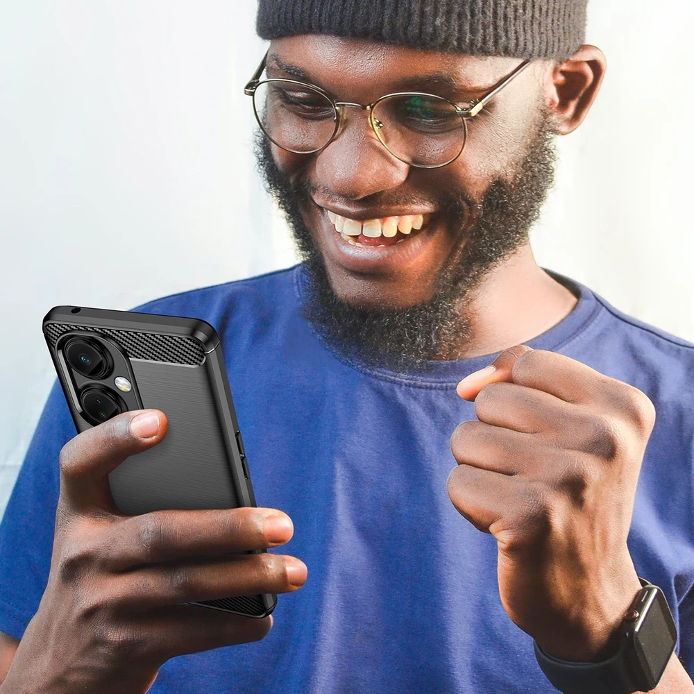 Hurtel Carbon Case dėklas, skirtas OnePlus Nord CE 3 lankstus silikoninis anglies dangtelis juodas