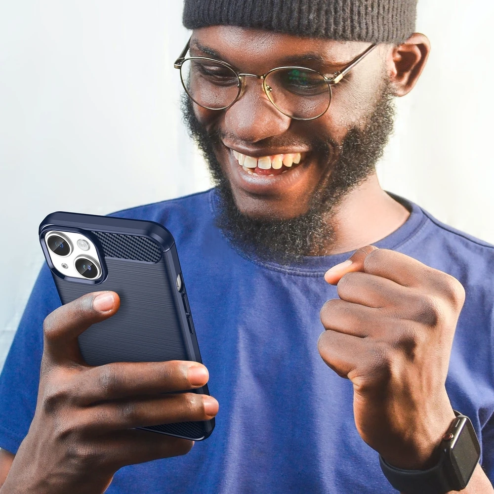 Hurtel Carbon dėklas skirtas iPhone 14 Plus, mėlynas