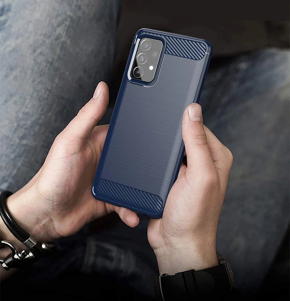 Hurtel Carbon dėklas skirtas Samsung Galaxy A72 4G, mėlynas