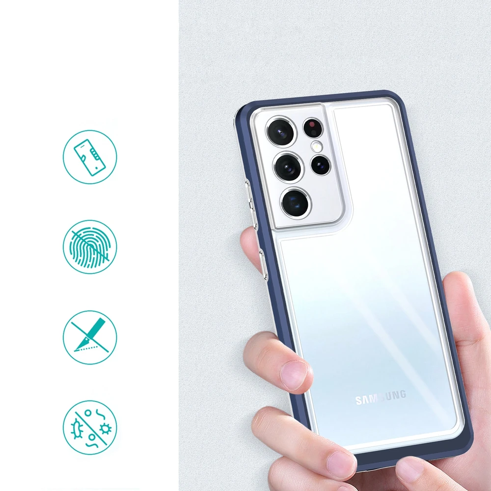 Hurtel Clear dėklas skirtas Samsung Galaxy S22 Ultra, mėlynas