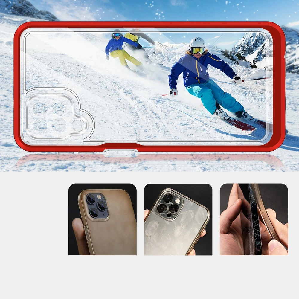 Hurtel Clear dėklas skirtas Samsung Galaxy A22 4G, raudonas