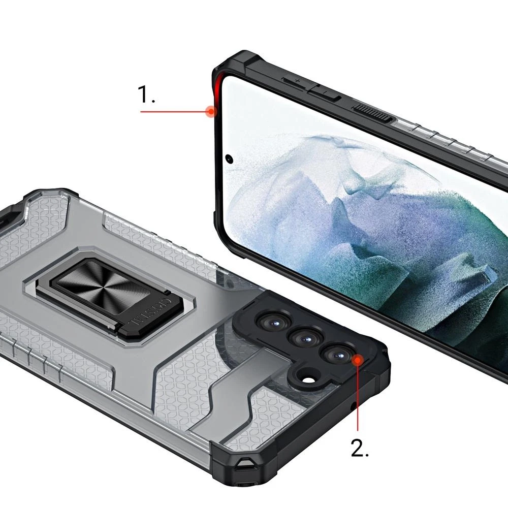 Hurtel Crystal Ring dėklas + magnetinis laikiklis Samsung Galaxy S22 + (S22 Plus), mėlynas