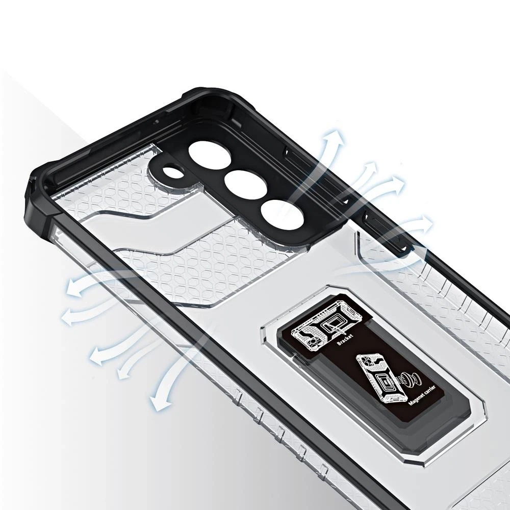 Hurtel Crystal Ring dėklas + magnetinis laikiklis Samsung Galaxy S22 + (S22 Plus), raudonas