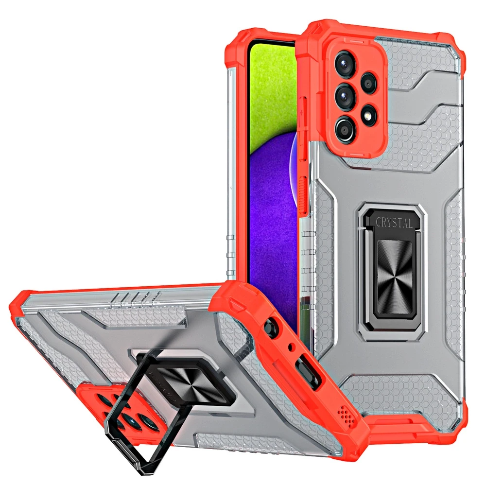 Hurtel Crystal Ring dėklas skirtas Samsung Galaxy A72 4G, raudonas