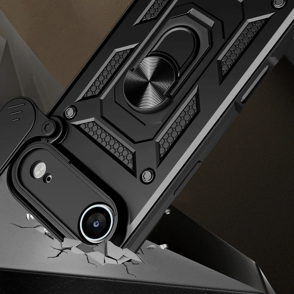 Hurtel Dėklas Hybrid Armor Camshield skirtas Apple iPhone 17 Air šarvuotas su stoveliu ir kameros apsauga – juodos spalvos