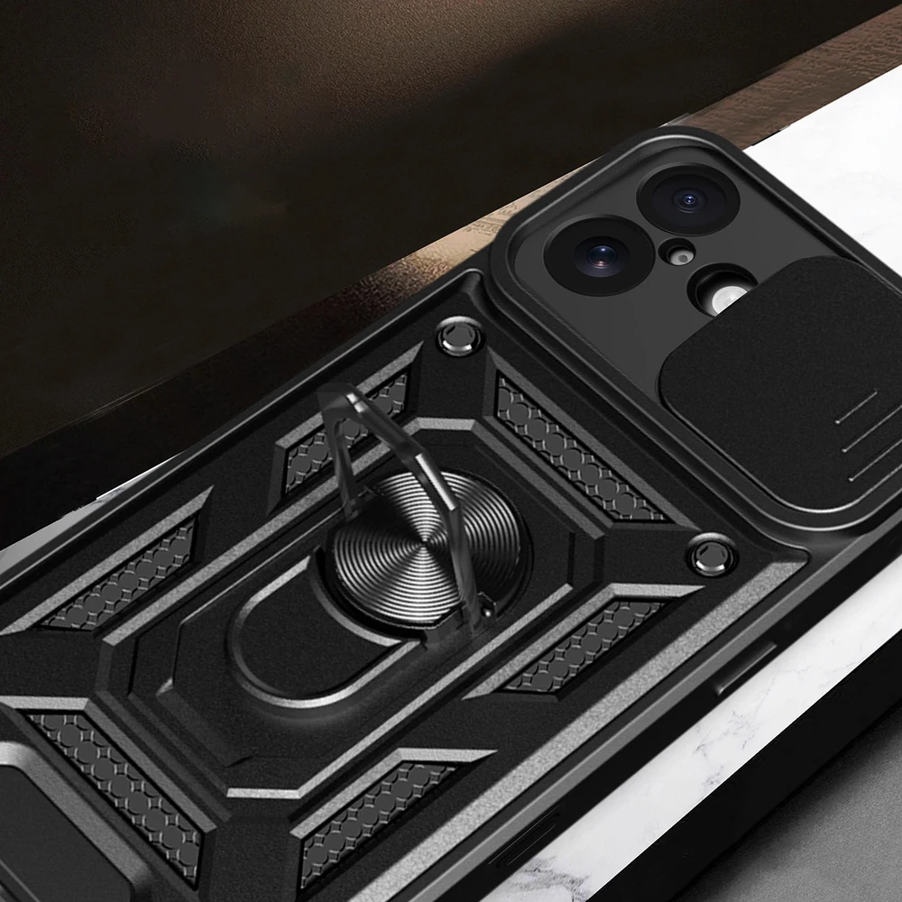 Hurtel Hybrid Armor Camshield Apple iPhone 17 dėklas su stoveliu and Camera Cover – juodos spalvos