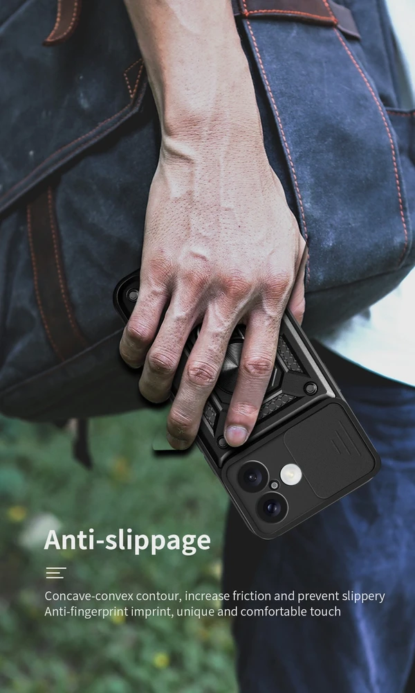 Hurtel Hybrid Armor Camshield Apple iPhone 17 dėklas su stoveliu and Camera Cover – juodos spalvos